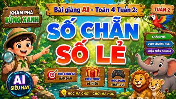 Bài giảng AI Số chẵn số lẻ - Toán 4 tuần 2 : Khởi động hấp dẫn học sinh, hứng thú ngay phút đầu