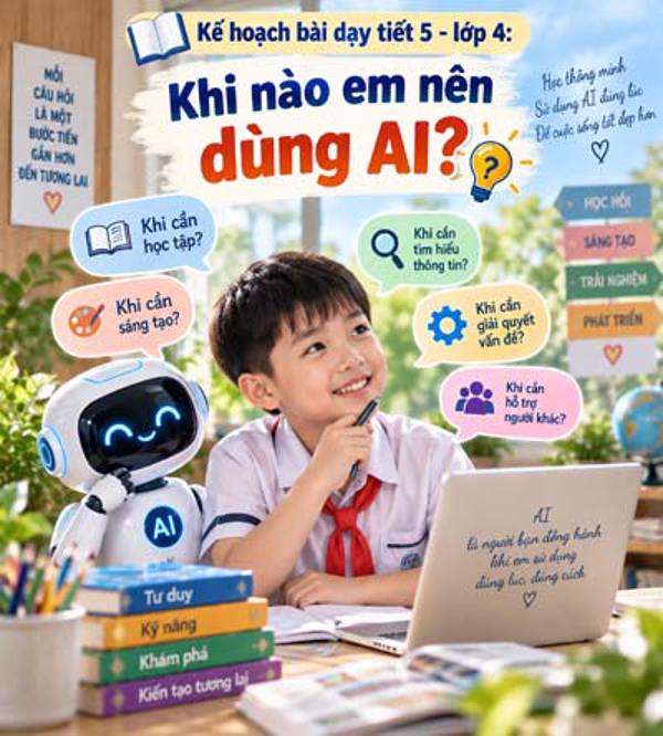 Kế hoạch bài dạy tiết 5 - lớp 4 soạn theo Khung AI 2422: Khi nào em nên dùng AI?