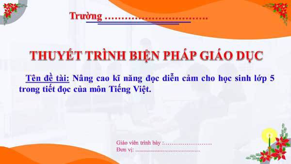 Biện pháp Nâng cao kĩ năng đọc diễn cảm 