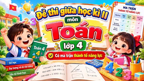 Đề kiểm tra giữa học kì I môn Toán lớp 4 năm học 2026-2027 có ma trận, đáp án và hướng dẫn chấm