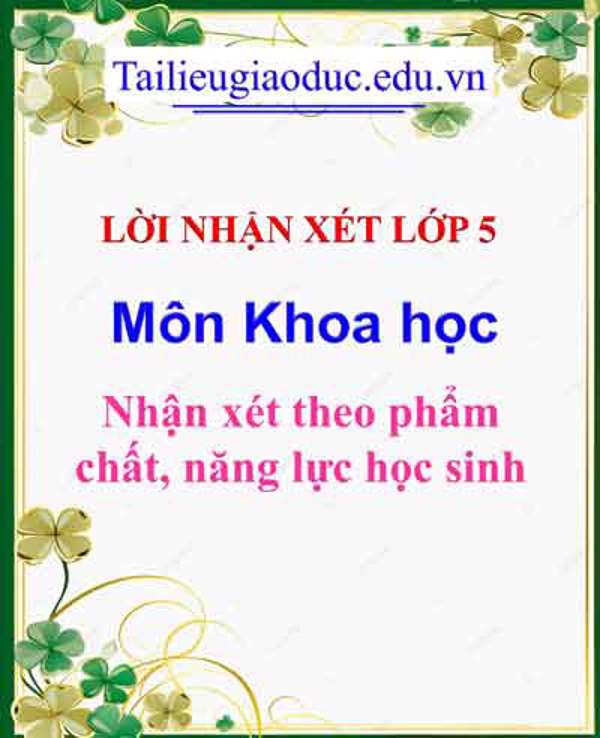 Lời nhận xét môn Khoa học 5