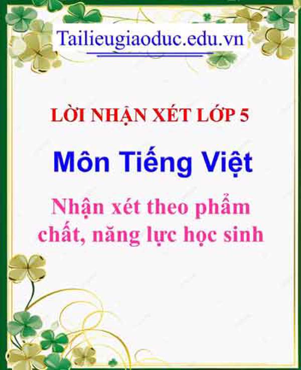 Lời nhận xét môn Tiếng Việt 5