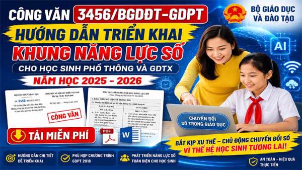 Công văn 3456/BGDĐT-GDPT Hướng dẫn triển khai Khung năng lực số cho học sinh năm học 2025–2026