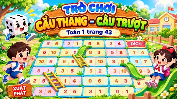 Trò chơi Cầu thang - Cầu trượt.  Toán 1 trang 43 (tập 1)